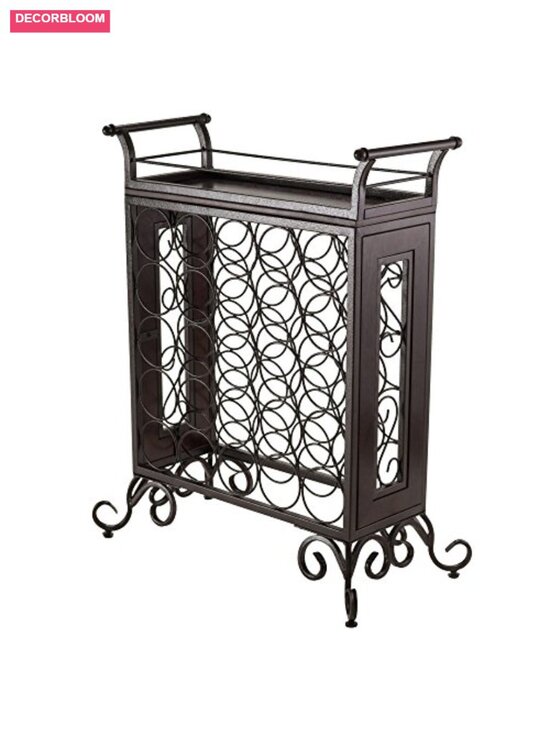 Other - 5x5 Wine Rack with Removable Serving Tray, Metal & Wood, 25 Bottles